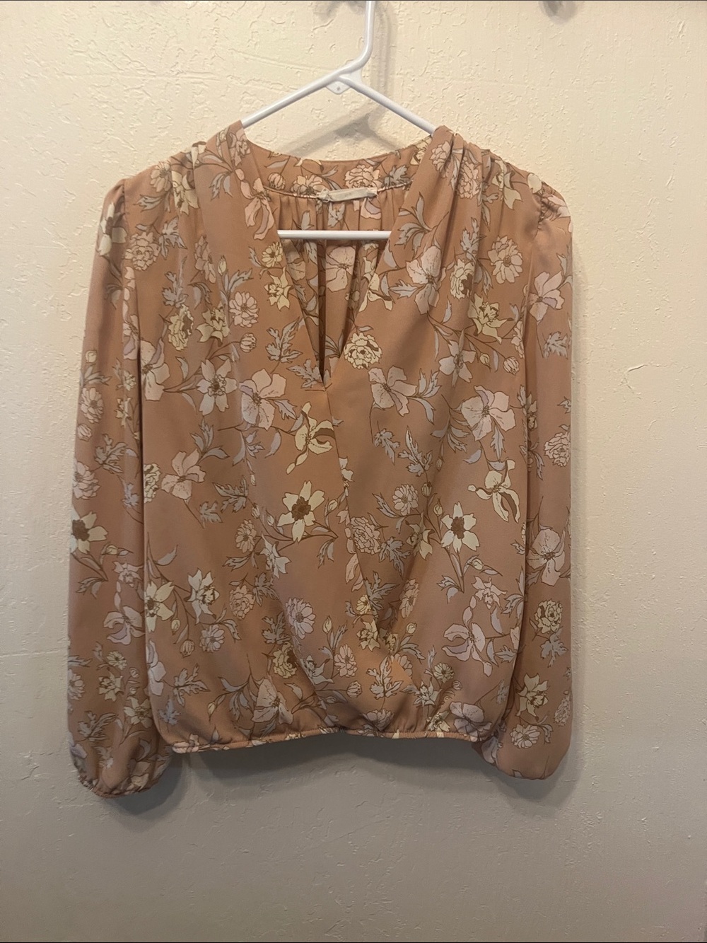 Elodie Blush Floral Wrap-Front Blouse